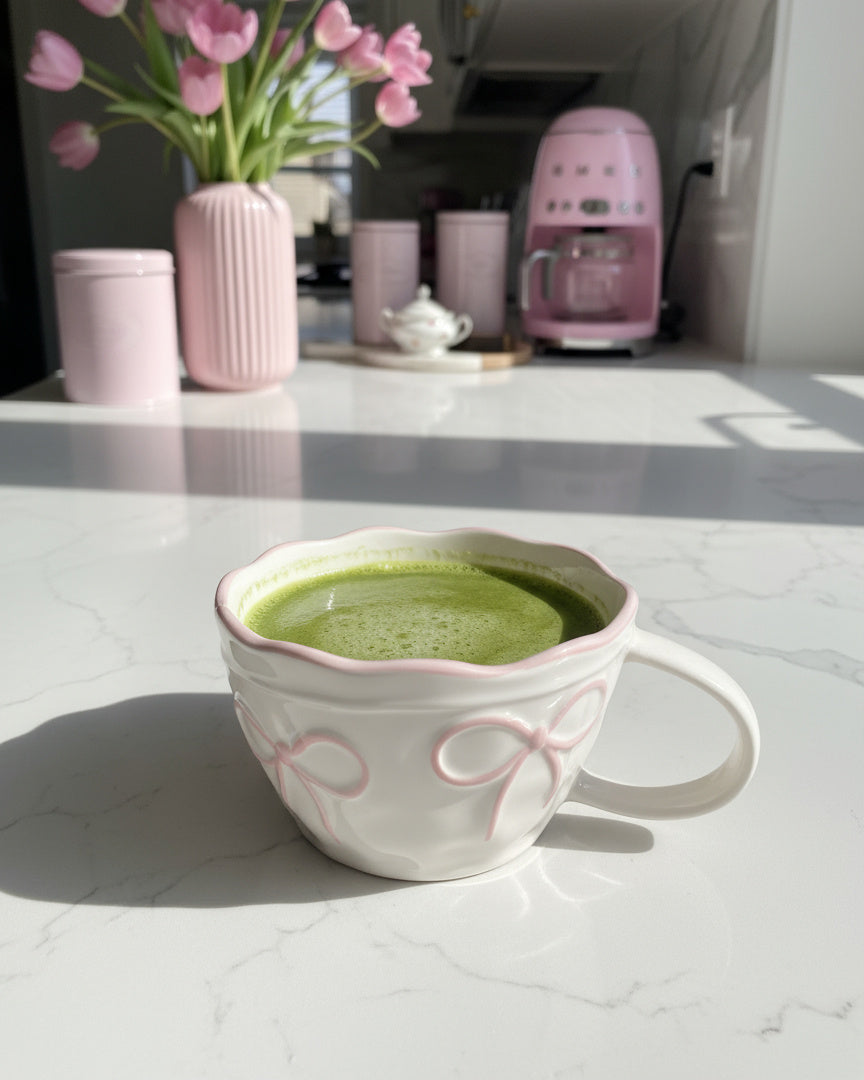 White Ceramic Mug Two Bows