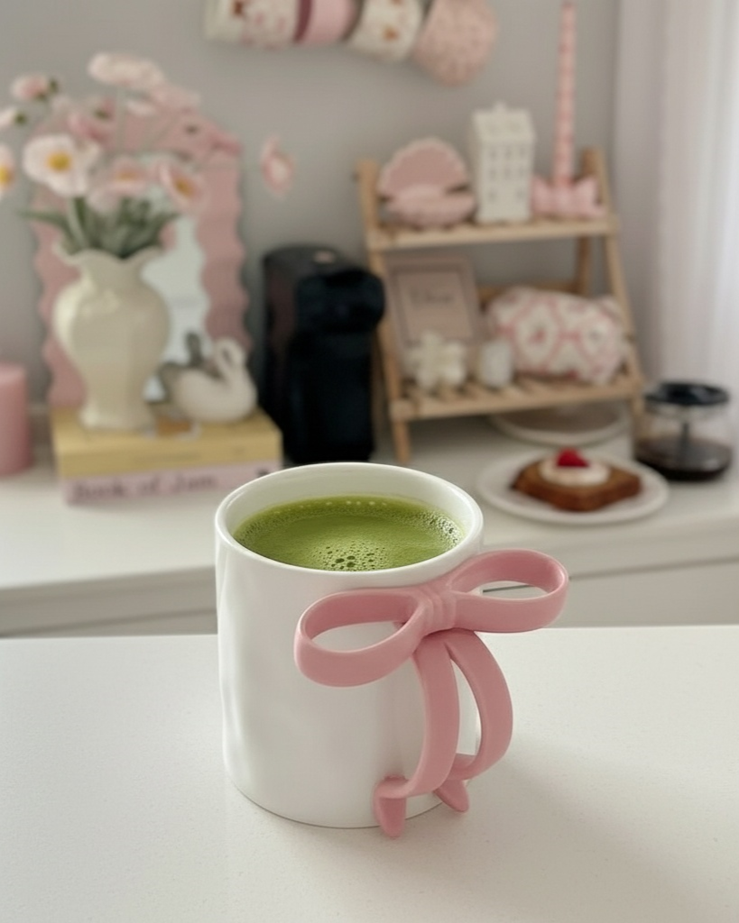 Mug Pink Sculptural Bow Handle