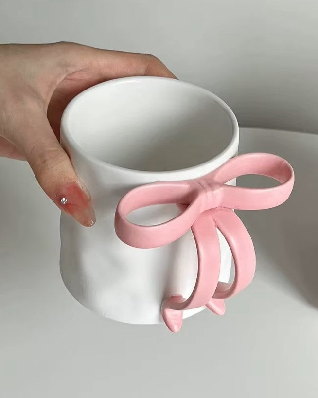 Mug Pink Sculptural Bow Handle