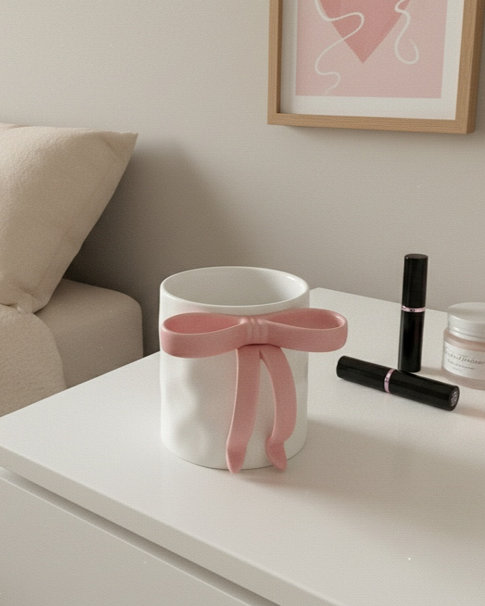 Mug Pink Sculptural Bow Handle