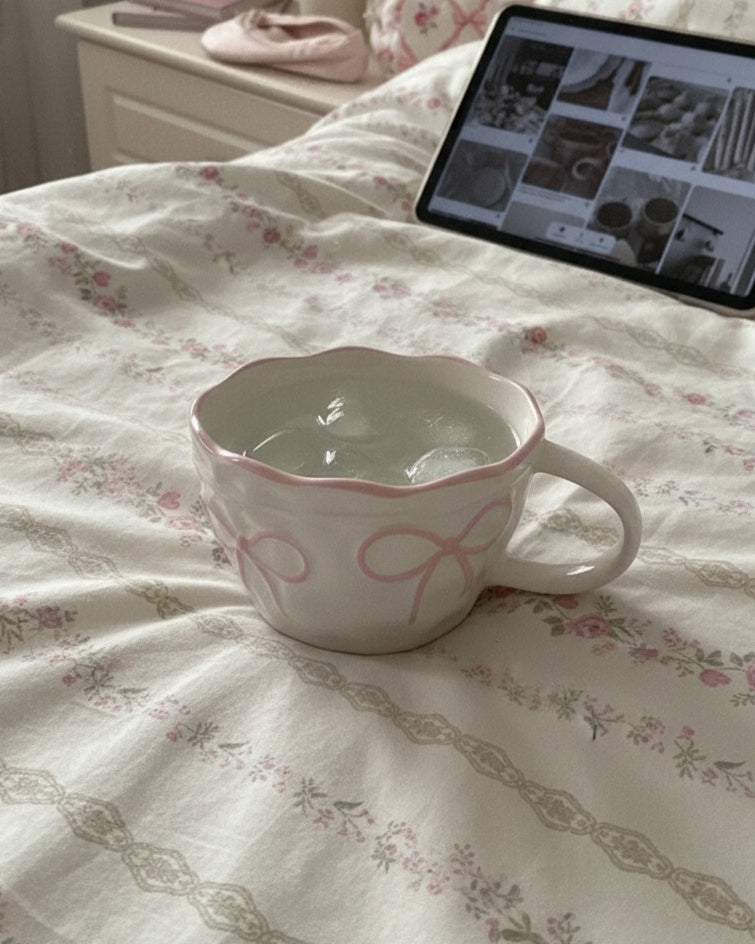 White Ceramic Mug Two Bows