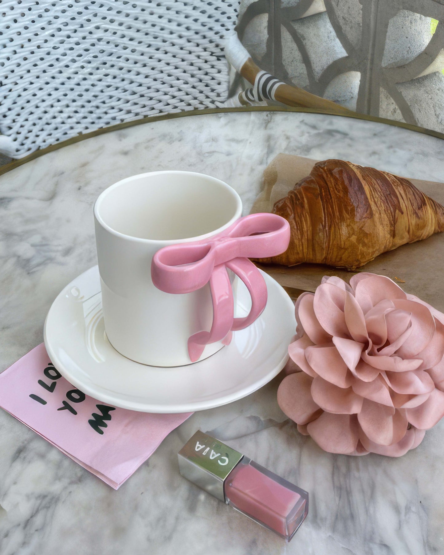Mug Pink Sculptural Bow Handle