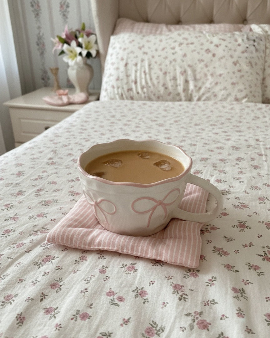 White Ceramic Mug Two Bows