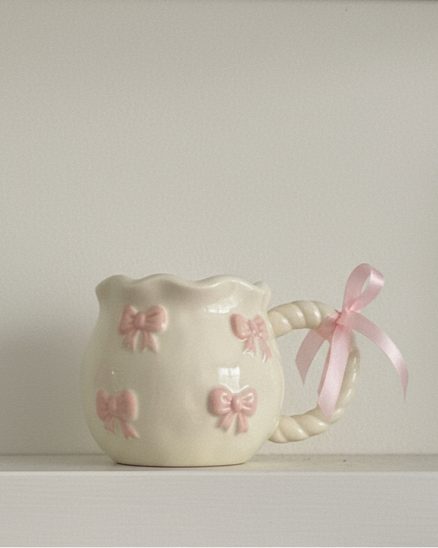 Ceramic Mug Pink Bows Accents