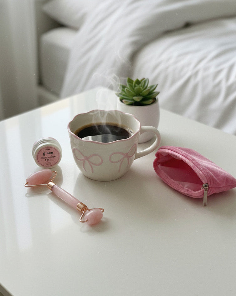 White Ceramic Mug Two Bows