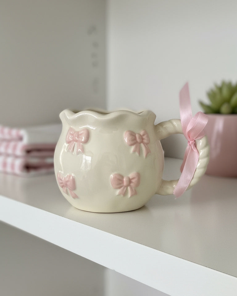 Ceramic Mug Pink Bows Accents