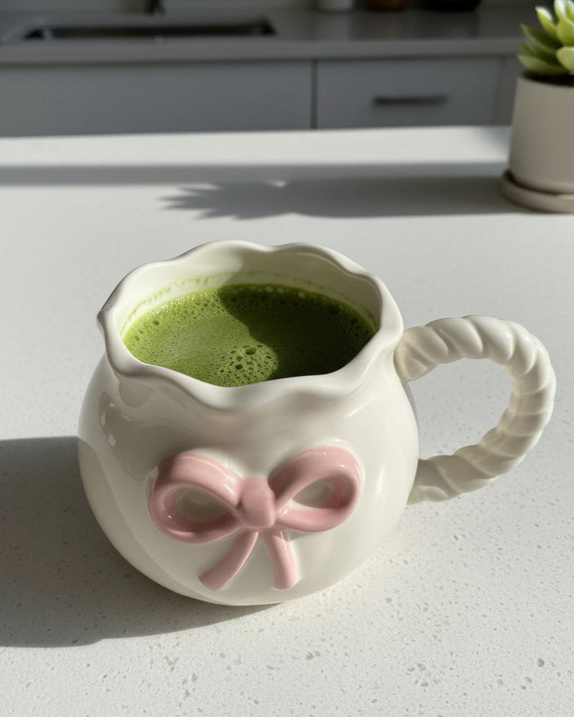 Cream Mug Pink Sculpted Bow