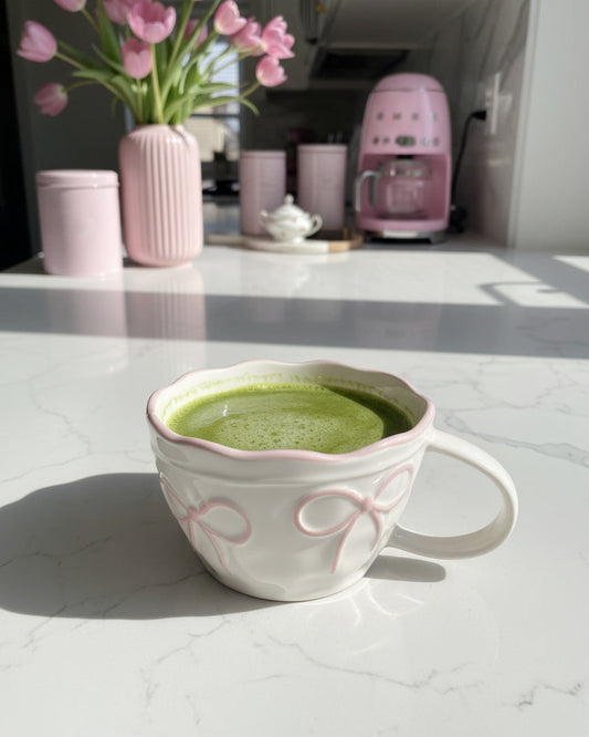 White Ceramic Mug Two Bows