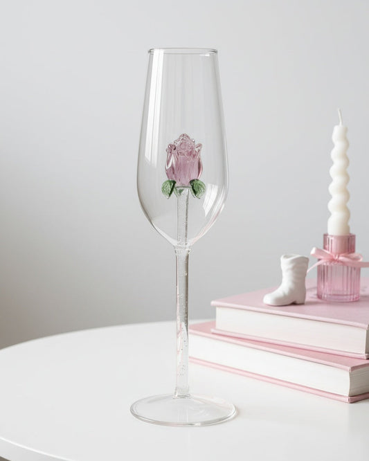Champagne Glass With Pink Rose