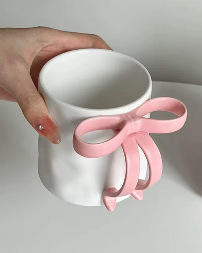 Mug Pink Sculptural Bow Handle