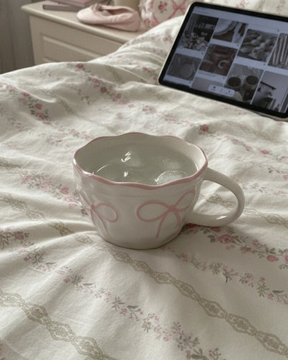 White Ceramic Mug Two Bows