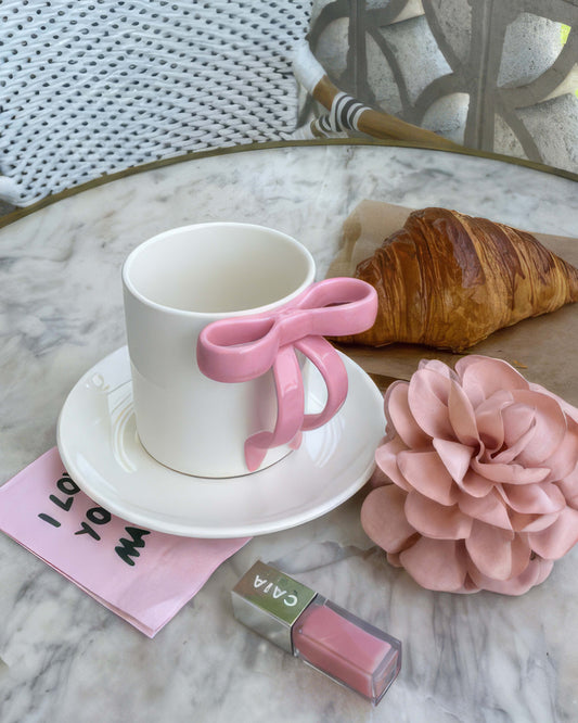 Mug Pink Sculptural Bow Handle
