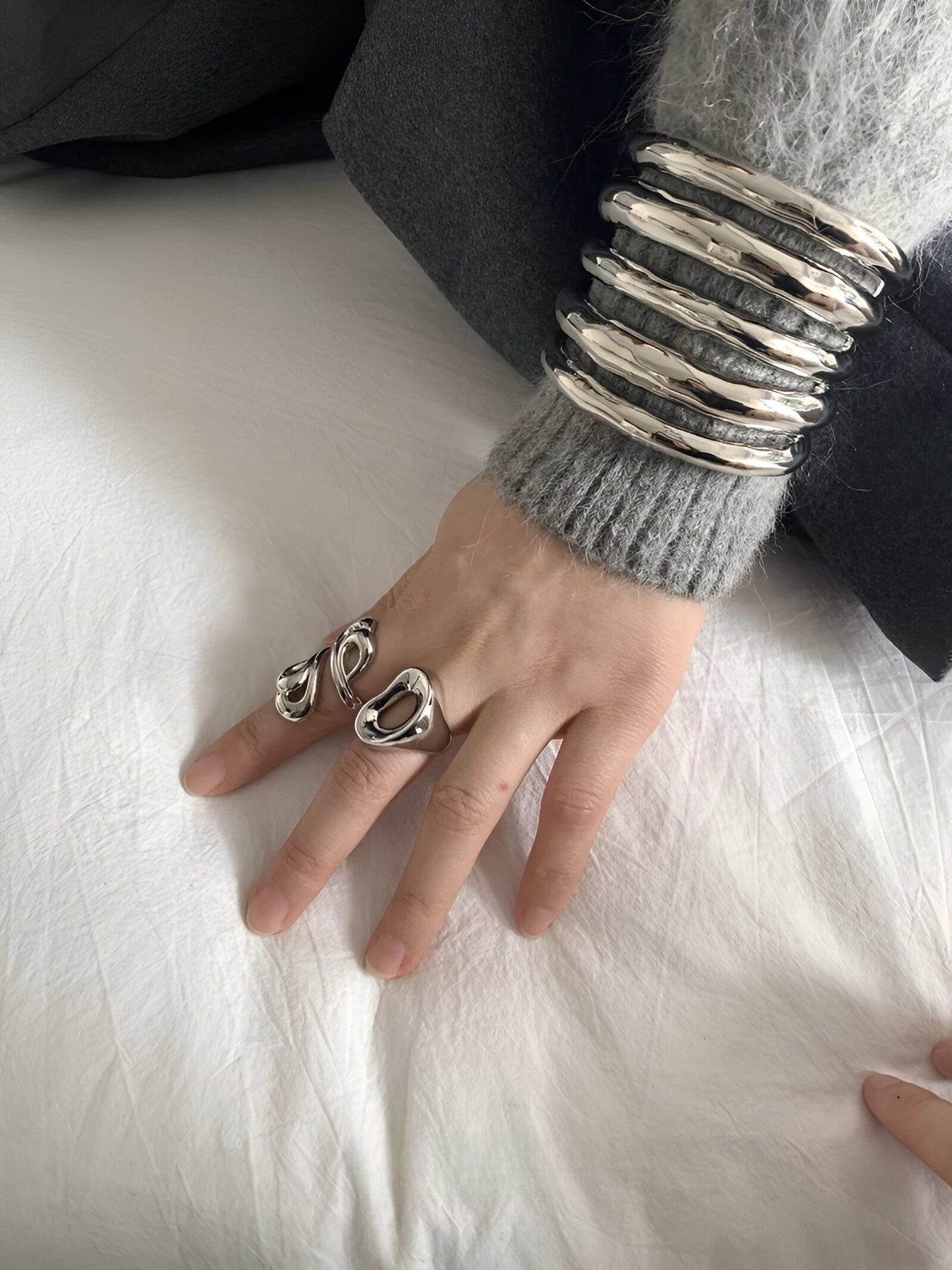 Chunky Rippled Metal Cuff Bracelet