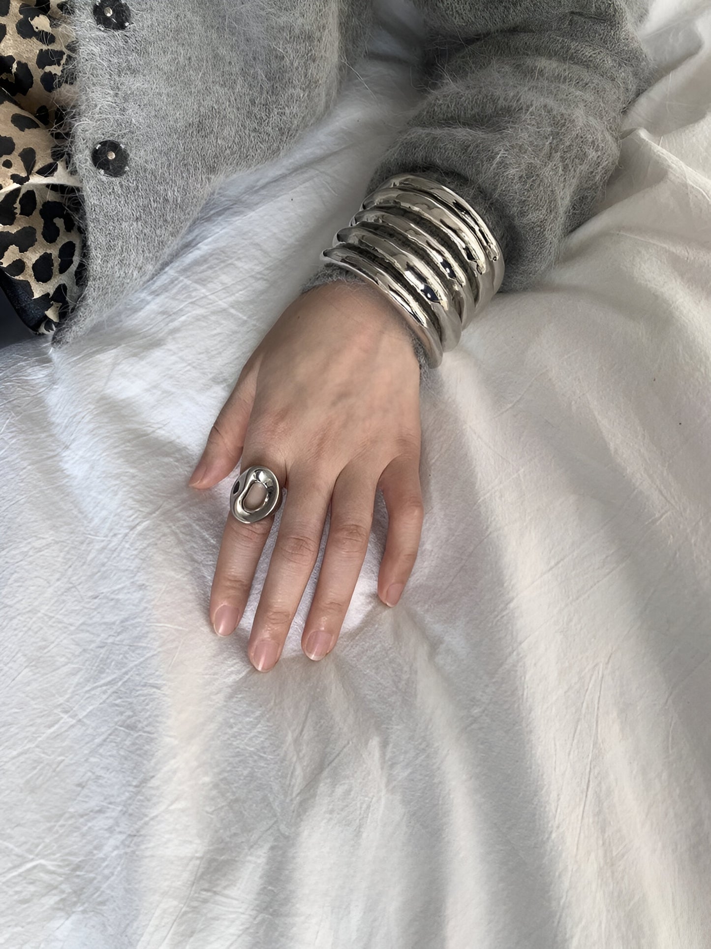 Chunky Rippled Metal Cuff Bracelet