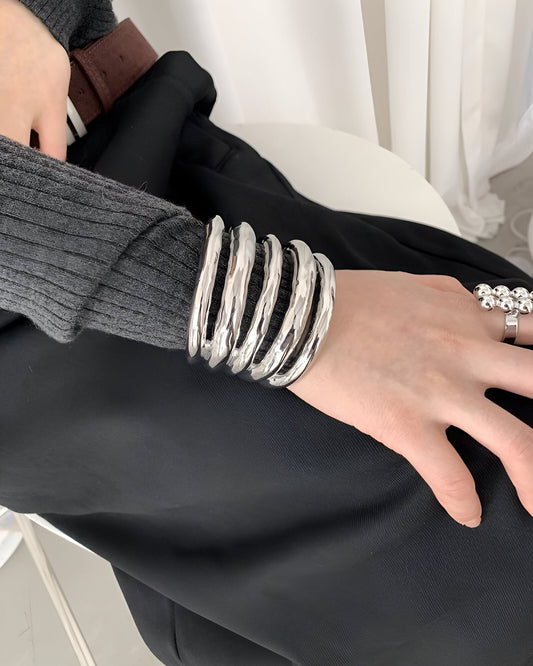Chunky Rippled Metal Cuff Bracelet