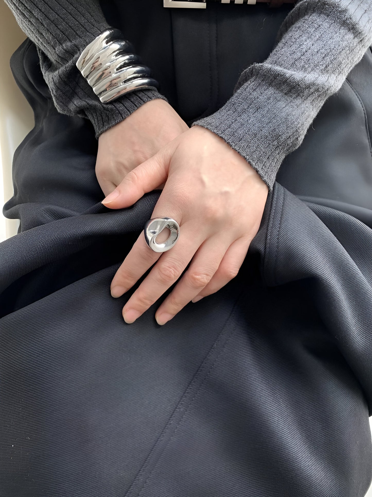 Chunky Rippled Metal Cuff Bracelet