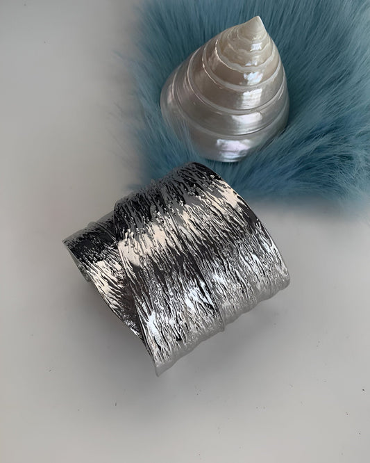 Textured Wide Cuff Sculptural Statement Bracelet