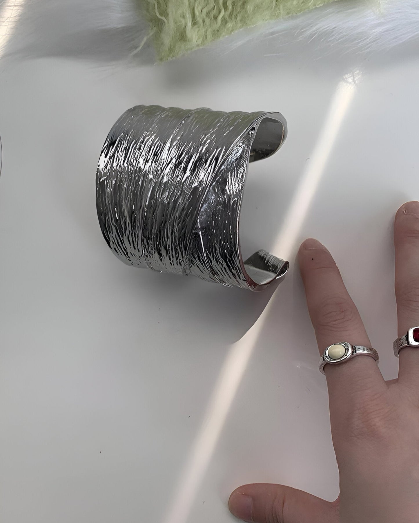 Textured Wide Cuff Sculptural Statement Bracelet