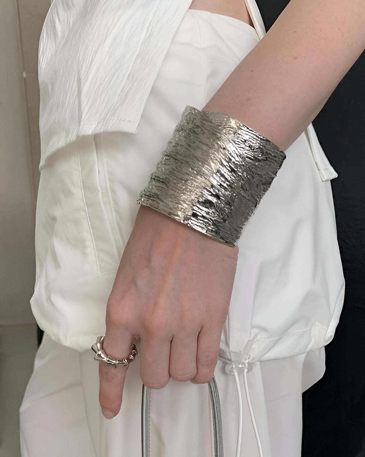 Textured Wide Cuff Sculptural Statement Bracelet