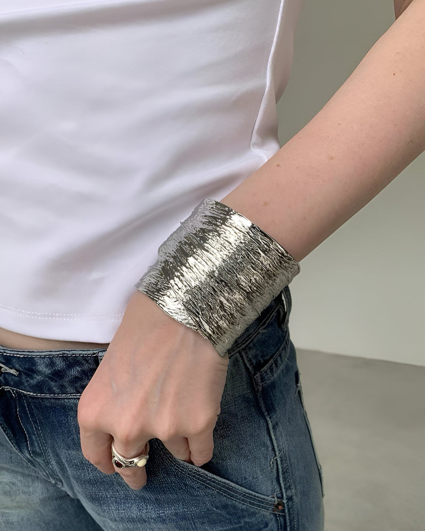 Textured Wide Cuff Sculptural Statement Bracelet