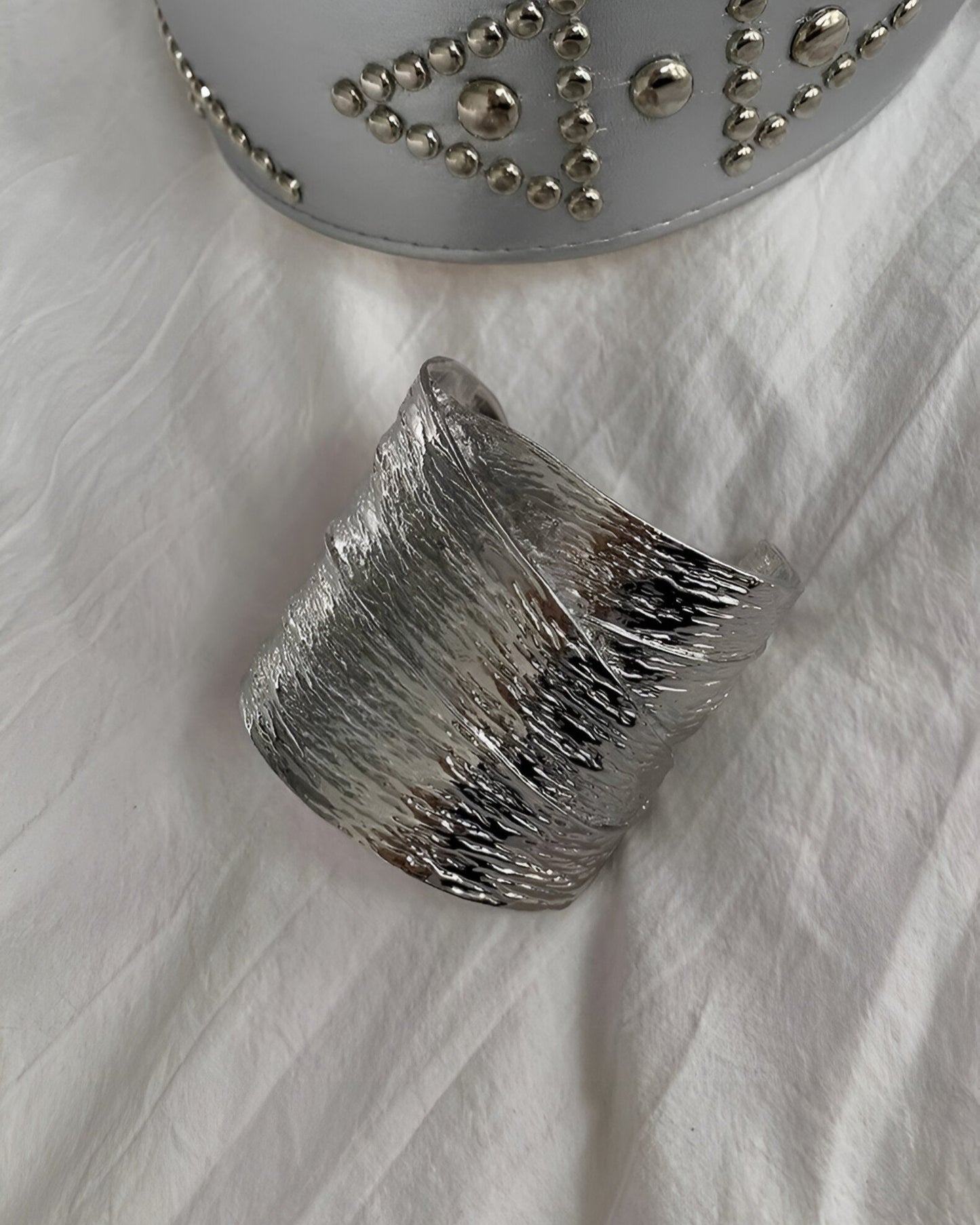 Textured Wide Cuff Sculptural Statement Bracelet
