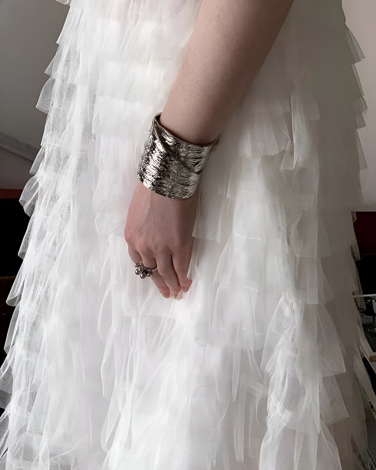Textured Wide Cuff Sculptural Statement Bracelet