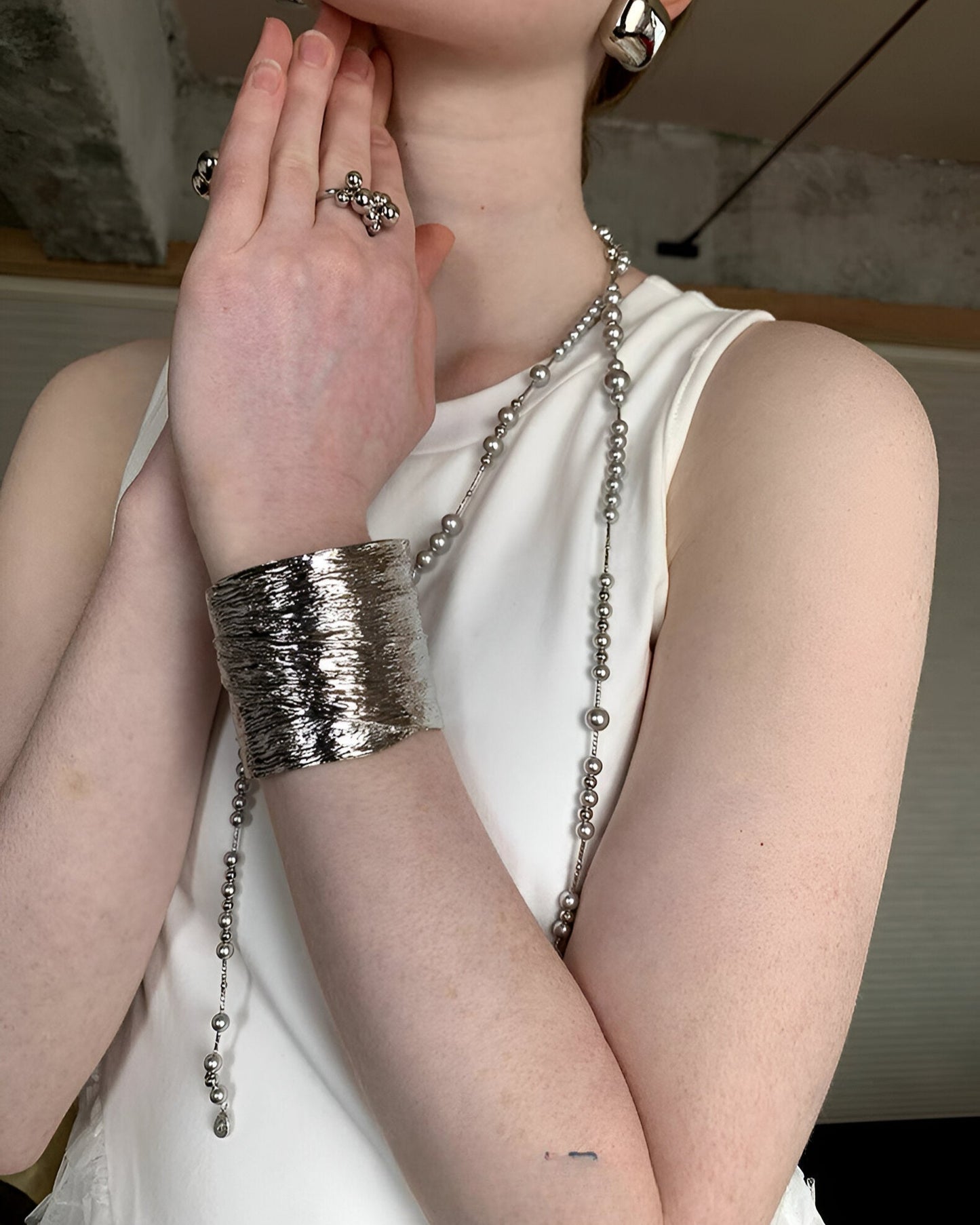 Textured Wide Cuff Sculptural Statement Bracelet