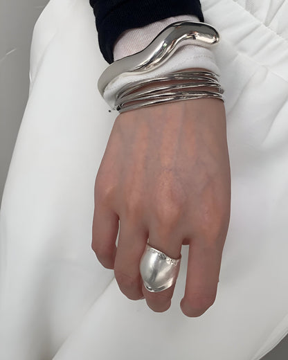 Futuristic Layered Silver Bangle Set