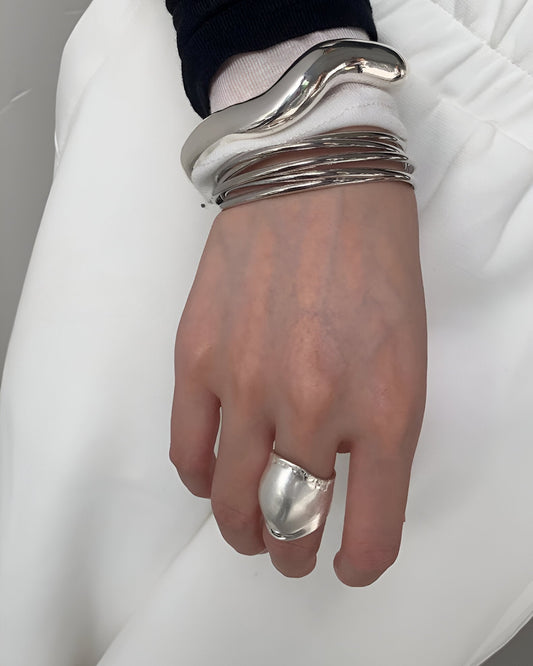 Futuristic Layered Silver Bangle Set