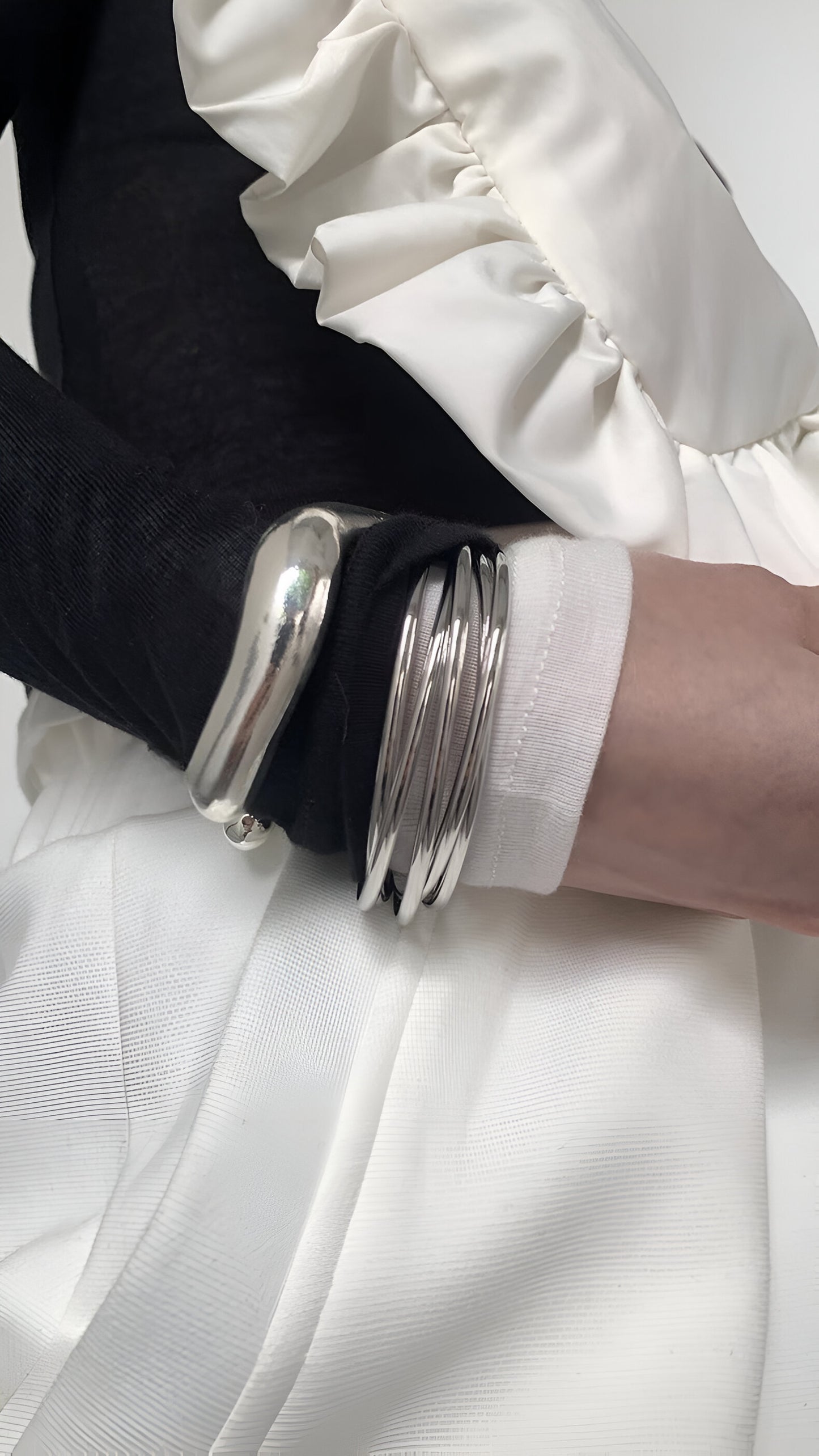Futuristic Layered Silver Bangle Set