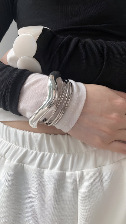 Futuristic Layered Silver Bangle Set
