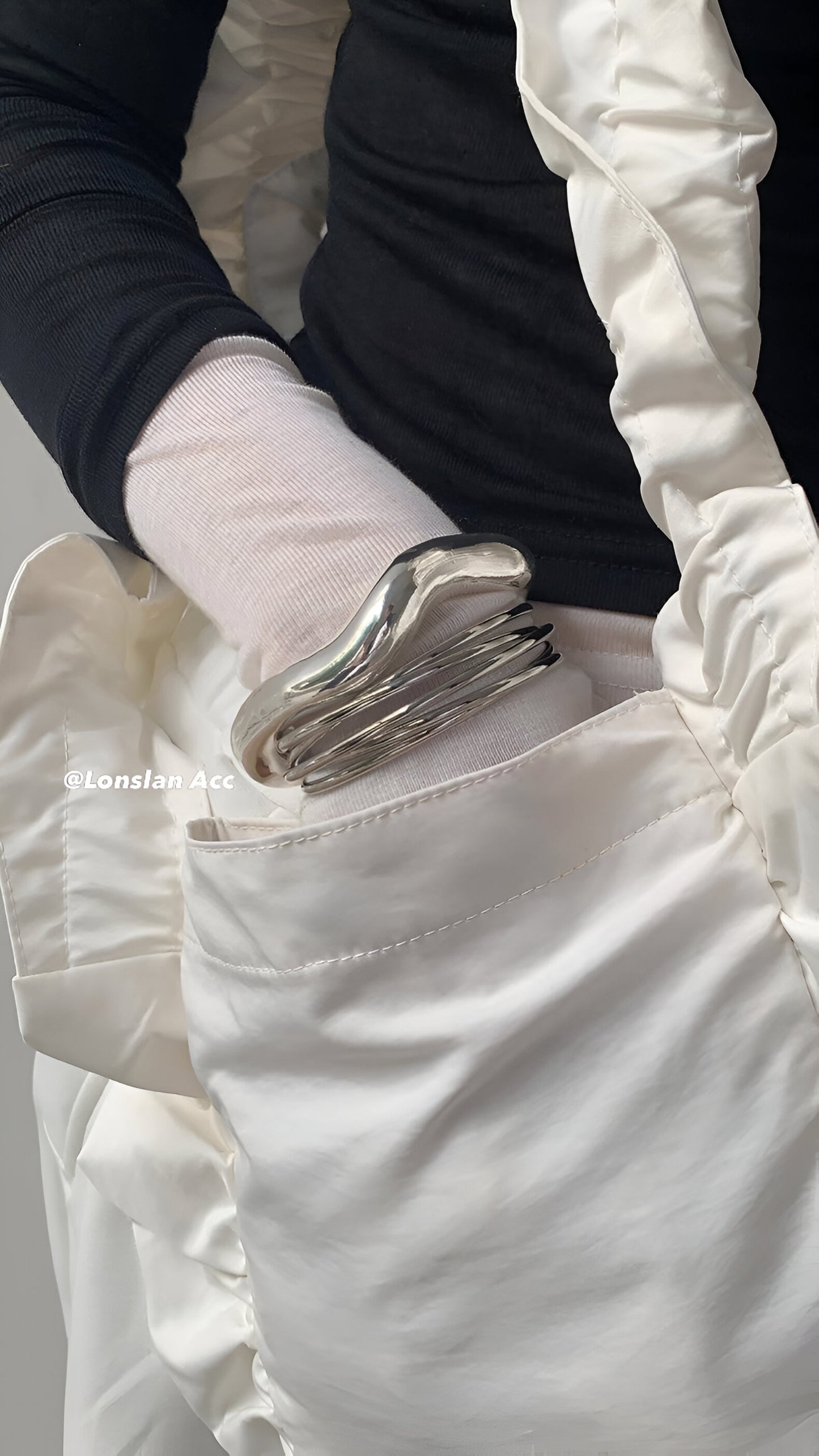 Futuristic Layered Silver Bangle Set