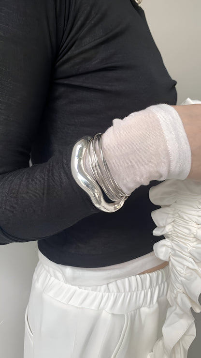 Futuristic Layered Silver Bangle Set