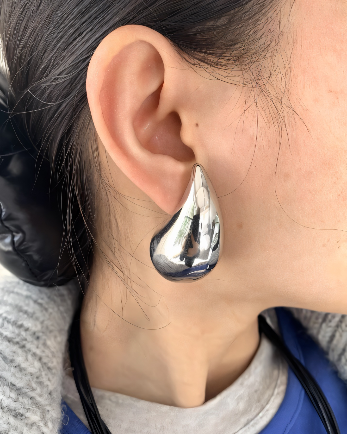 Minimalist Chrome Droplet Earrings