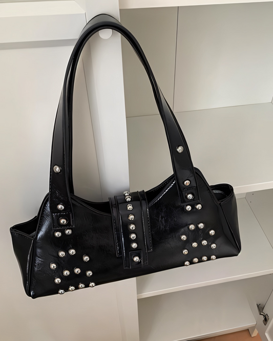 Black Grunge Studded Shoulder Bag