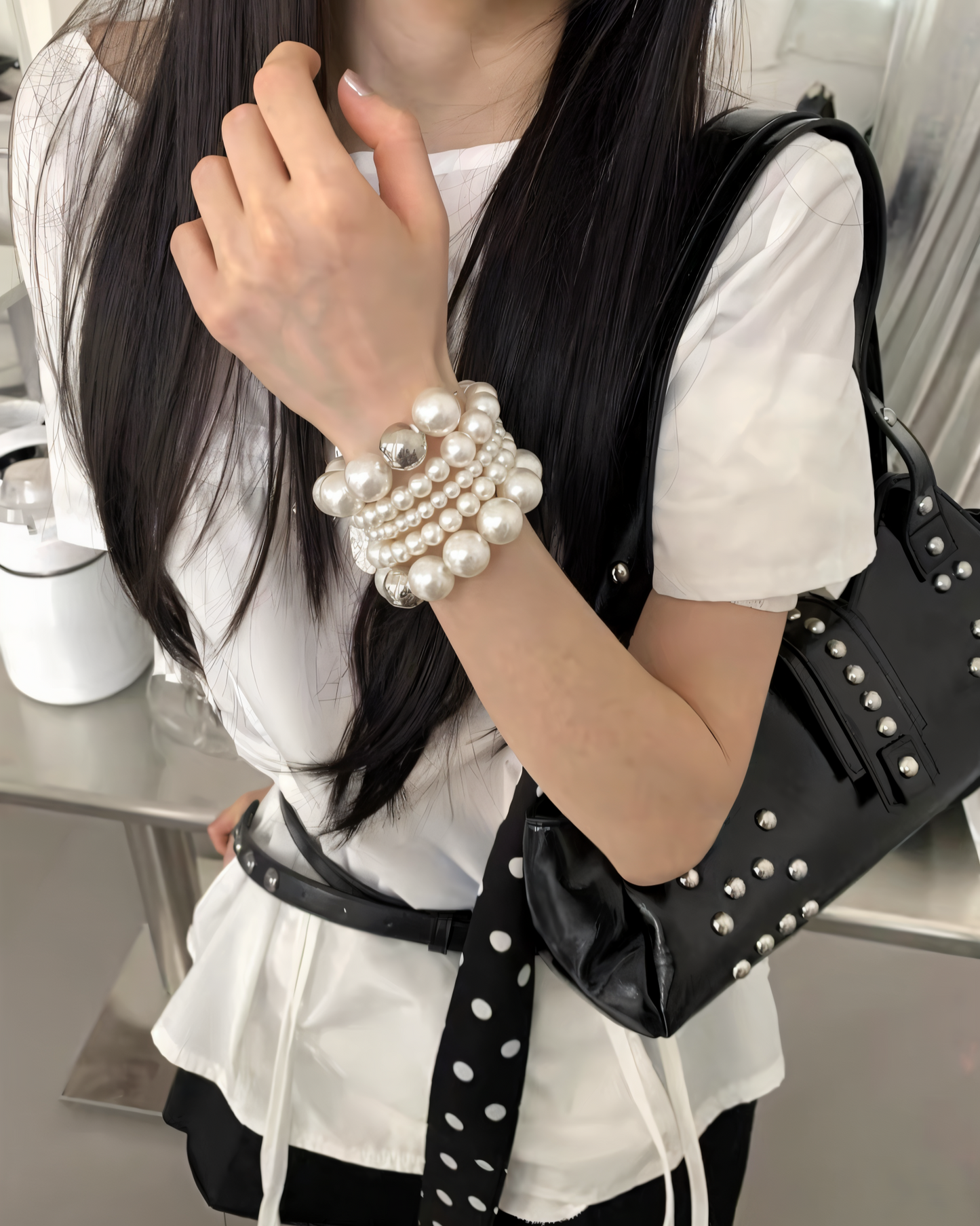 Black Grunge Studded Shoulder Bag