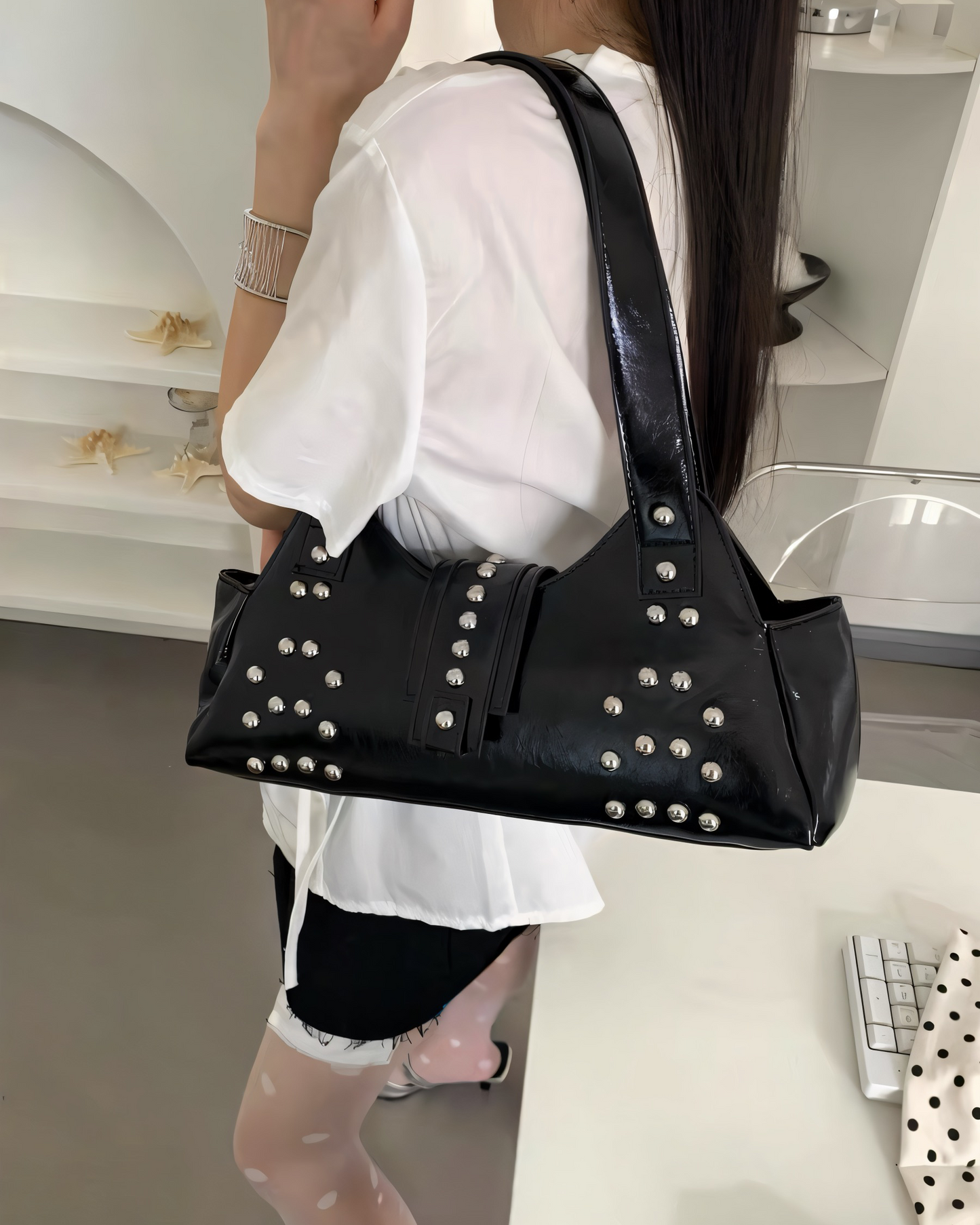 Black Grunge Studded Shoulder Bag
