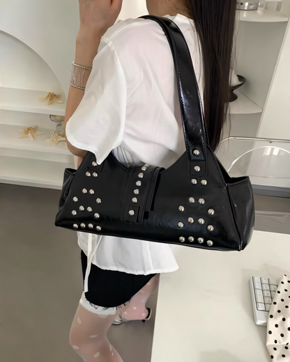 Black Grunge Studded Shoulder Bag